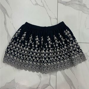 Ulla Johnson Mini Skirt 6 Black White Isidora Embroidered Elastic Waist Lined